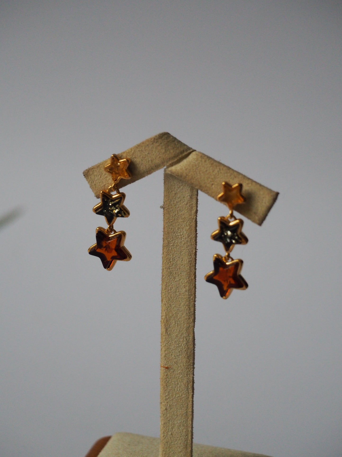Star Shape Dangling Stud Earrings -Multicolor Amber Gold Plated