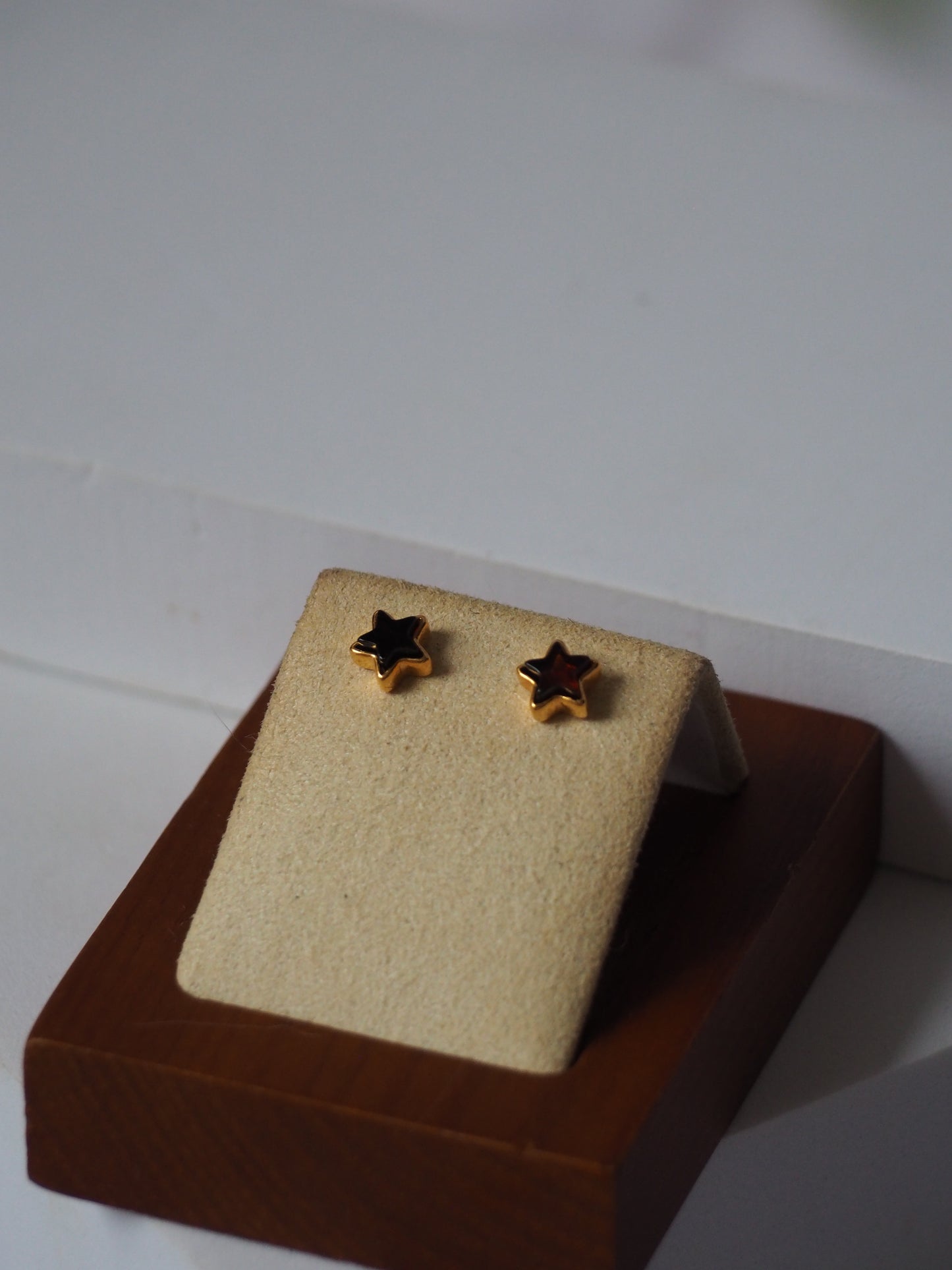 Star Shape Cherry Amber Minimalistic Stud Earrings in Gold Plated Silver