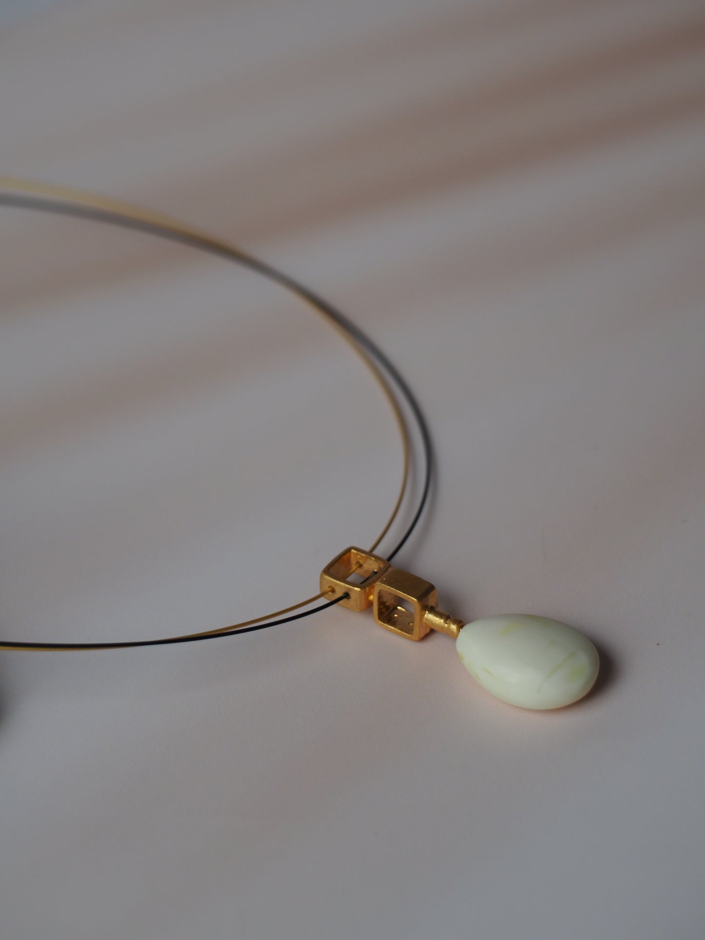 Natural Royal White Amber Chocker with Rhodium Plated Silver Frame and String