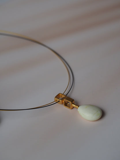 Natural Royal White Amber Chocker with Rhodium Plated Silver Frame and String