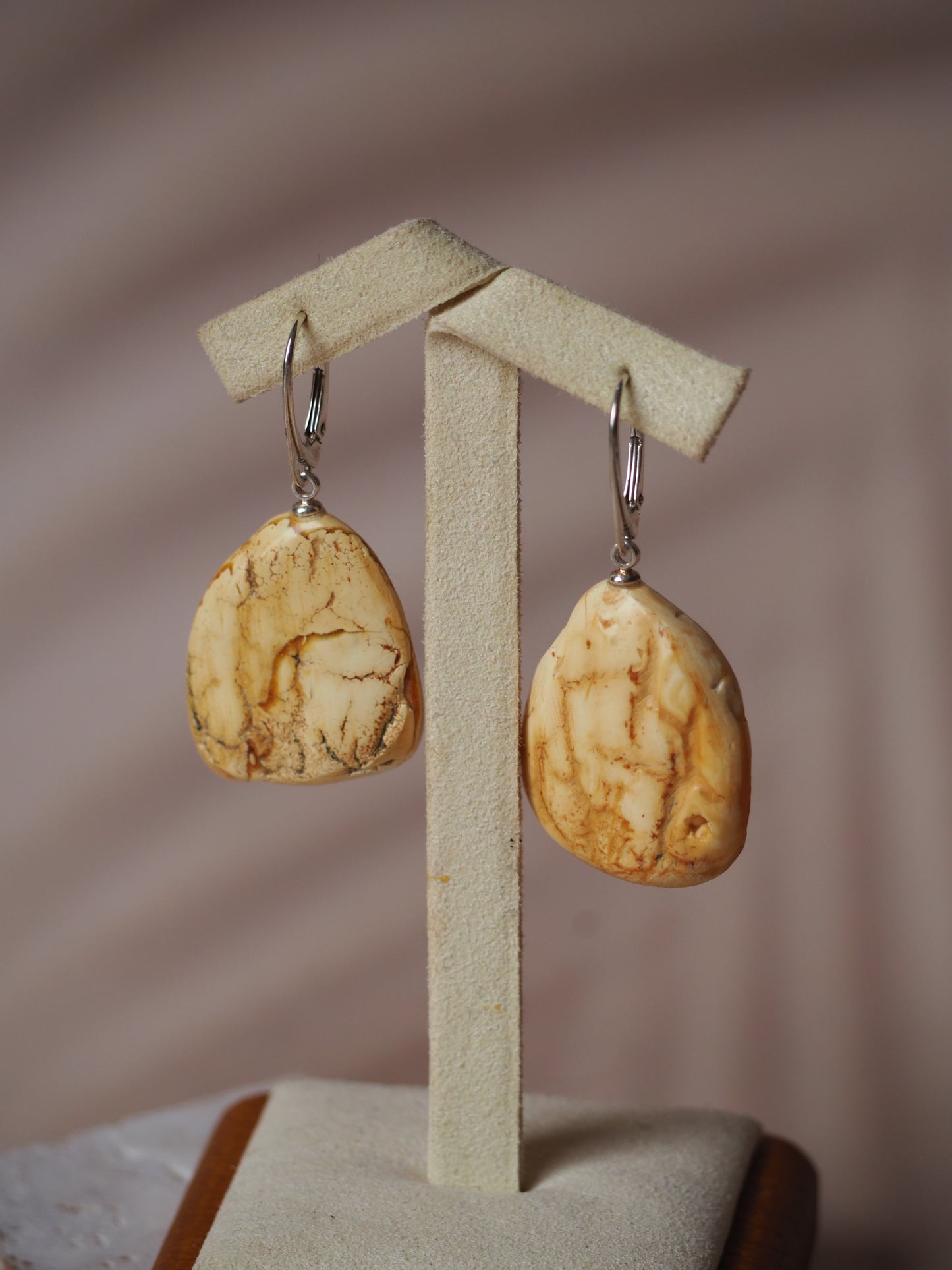 White Raw Amber/ Honey Amber Drop Bulky Earrings