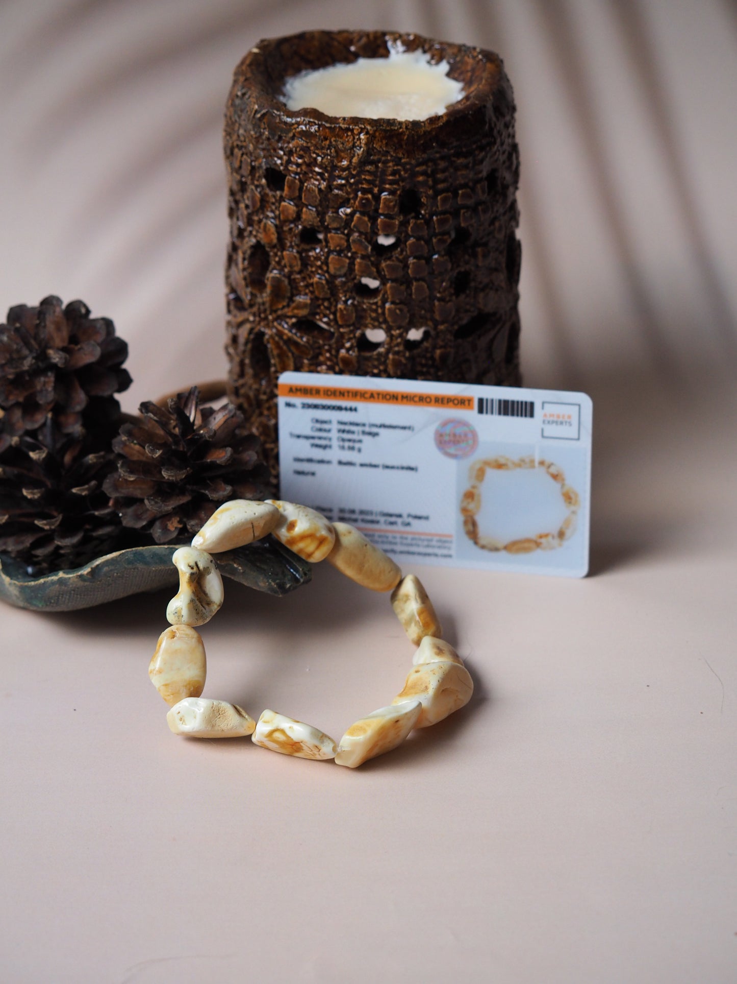 Unique Raw White Amber Irregular Bracelet with Certificate
