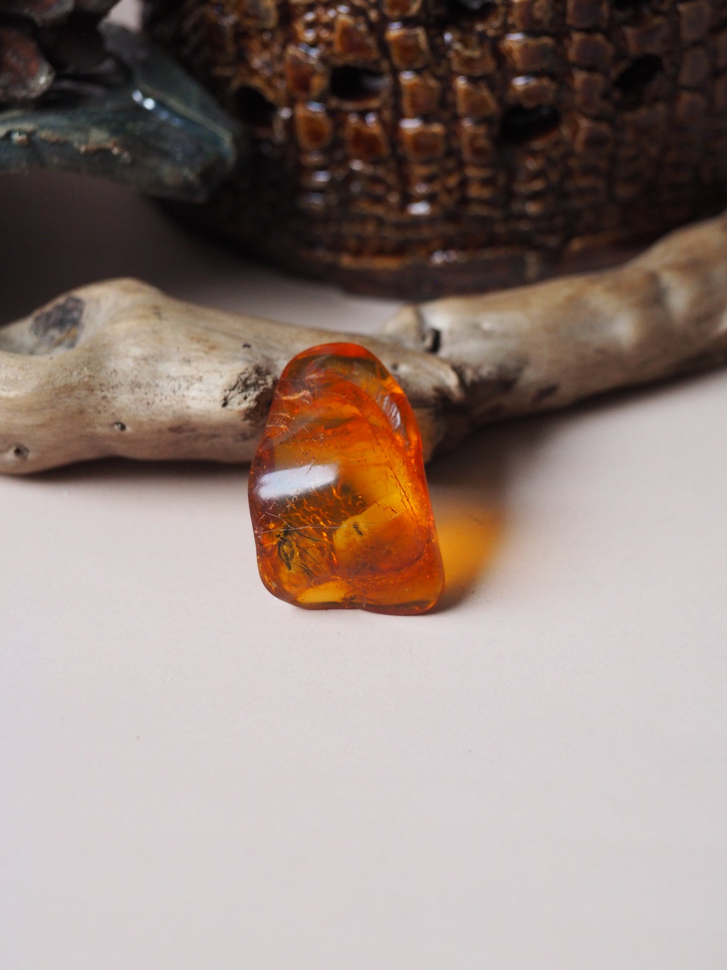 Unique Amber Piece with  Insects Inclusions - Mosquito and 2 Flies
