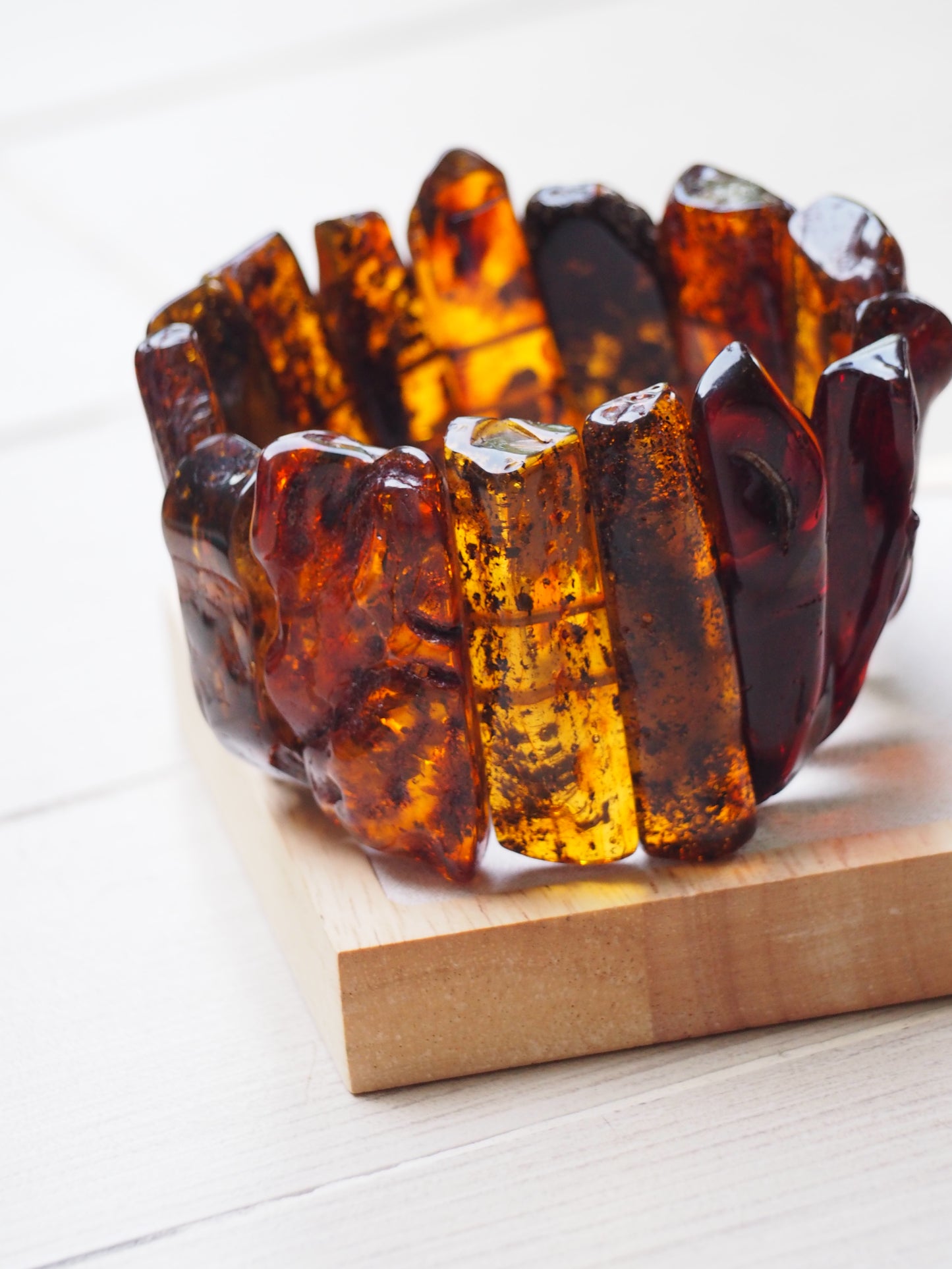 Big Unique Natural Raw Amber Irregular Pieces Bracelet 78,2g