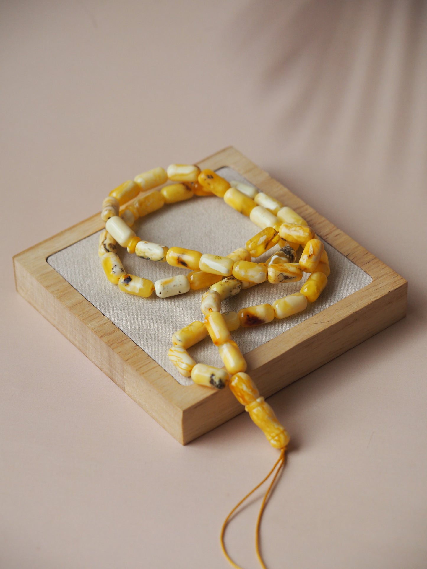Natural Royal White Amber Barrel Shape Rosary Prayer Beads 18,5g