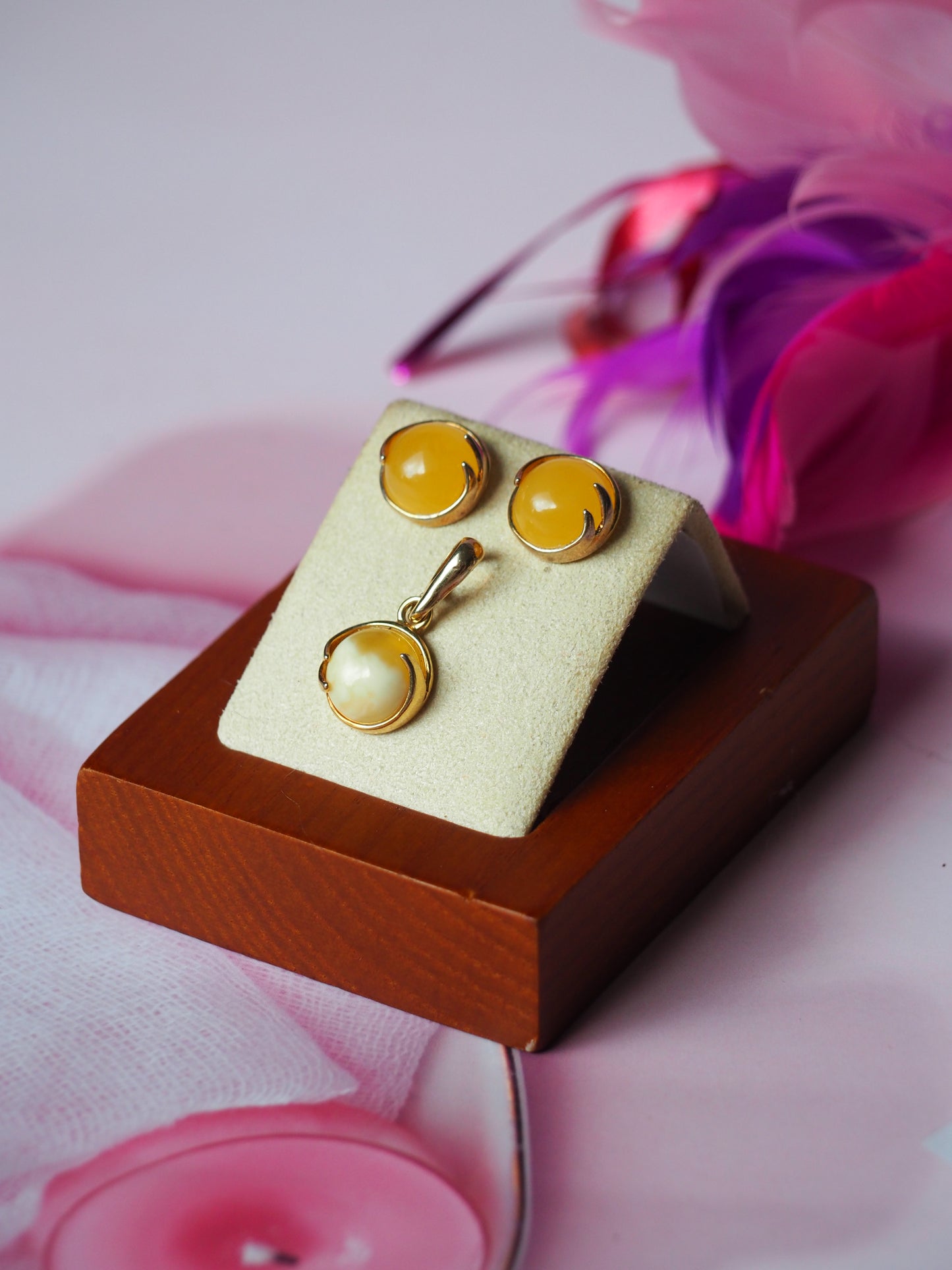 Butterscotch Amber Earrings + Royal White Amber Charm Set