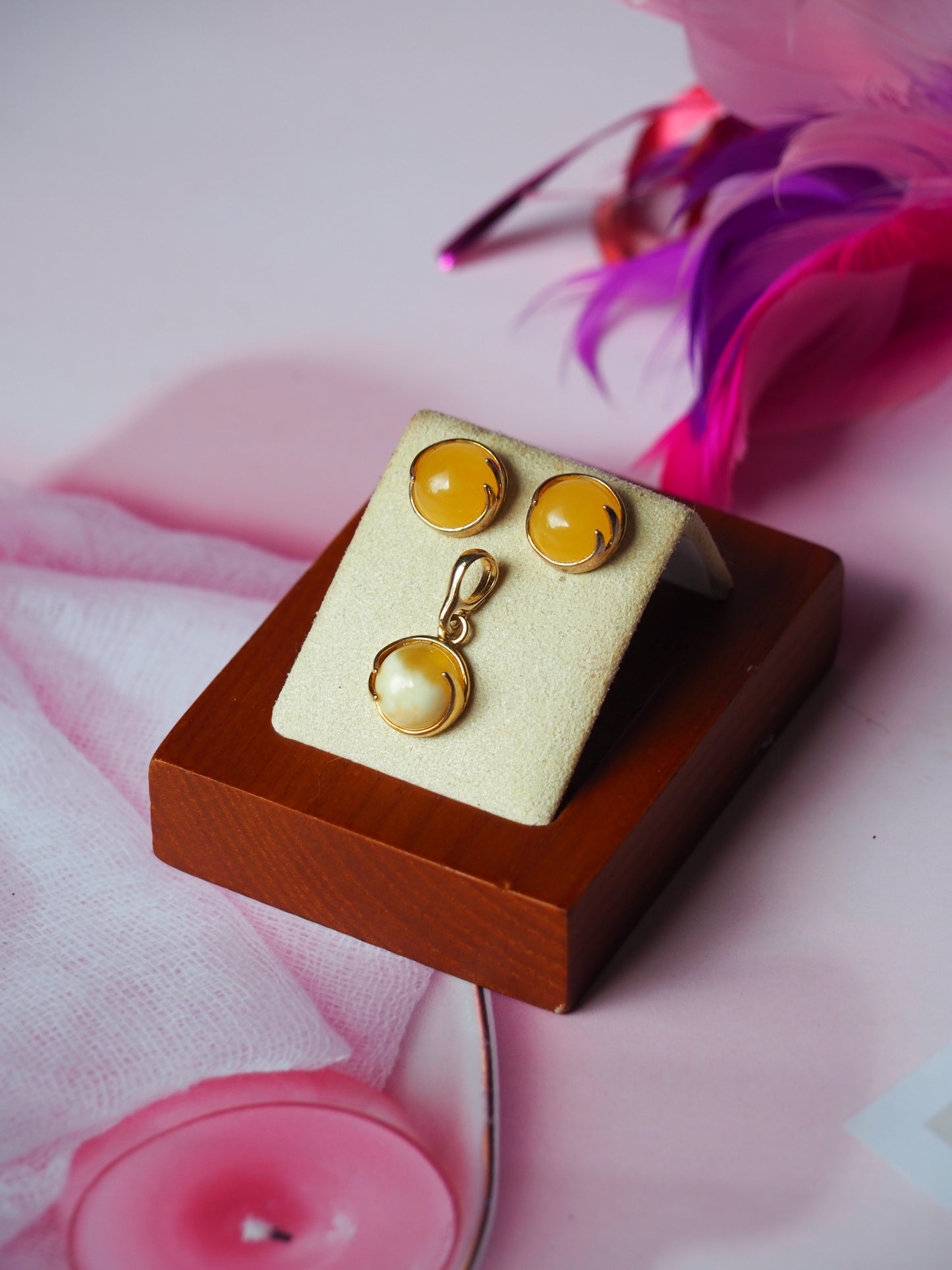 Butterscotch Amber Earrings + Royal White Amber Charm Set