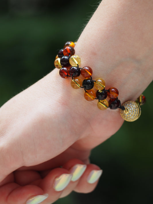 Multicolor Amber Woven Handmade Bracelet with Magnetic Clasp