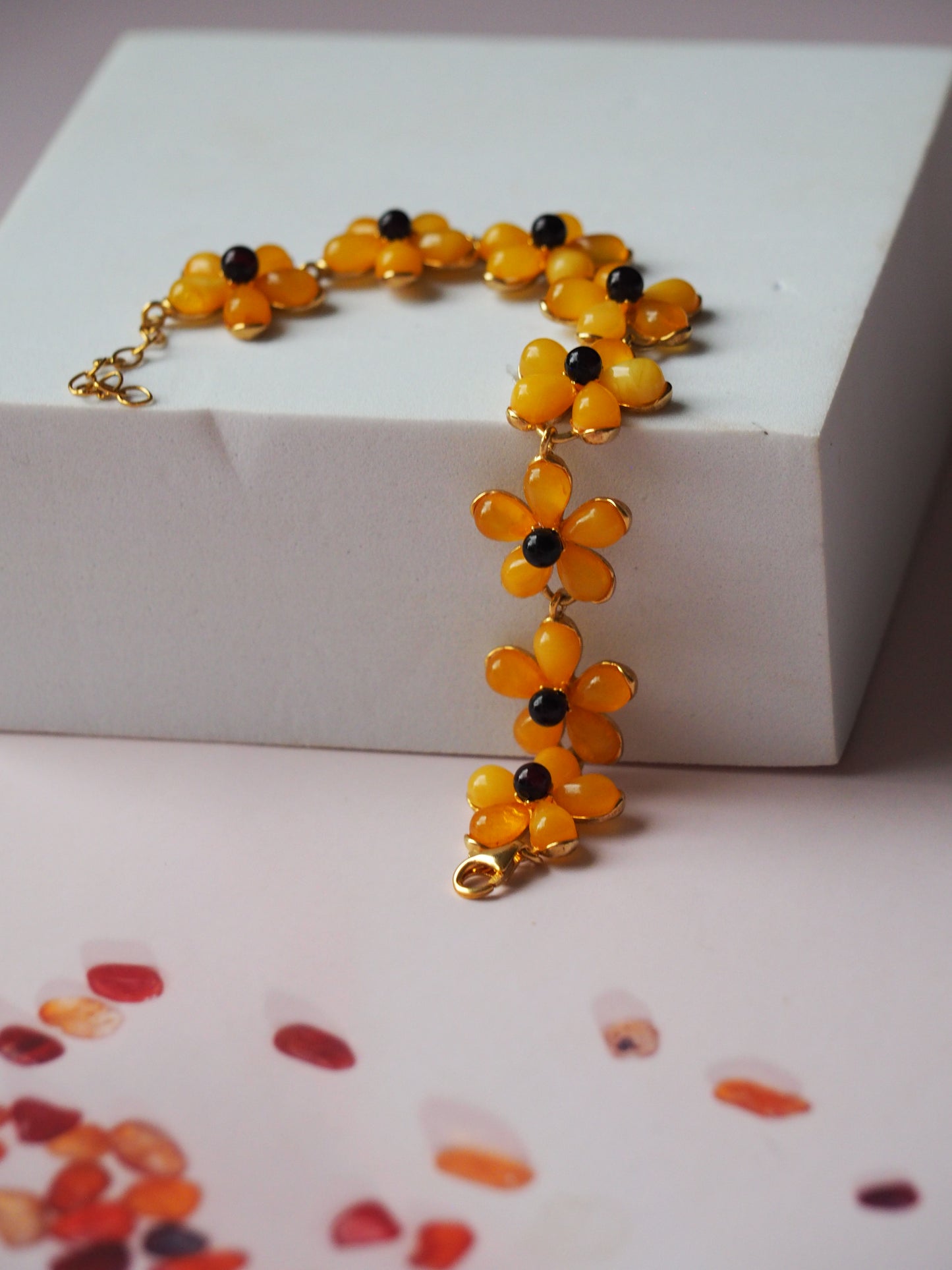Butterscotch And Cherry Amber Floral Shape Bracelet Small Size