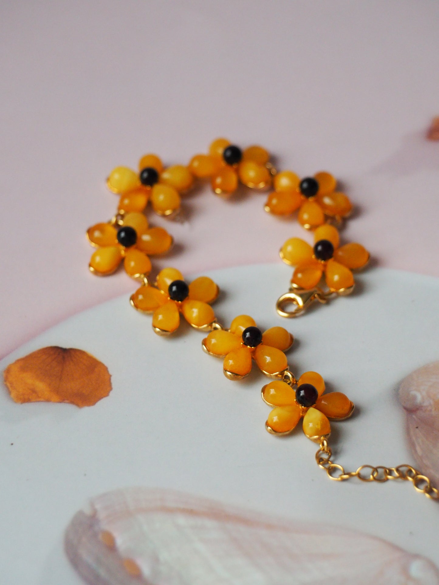 Butterscotch And Cherry Amber Floral Shape Bracelet Small Size