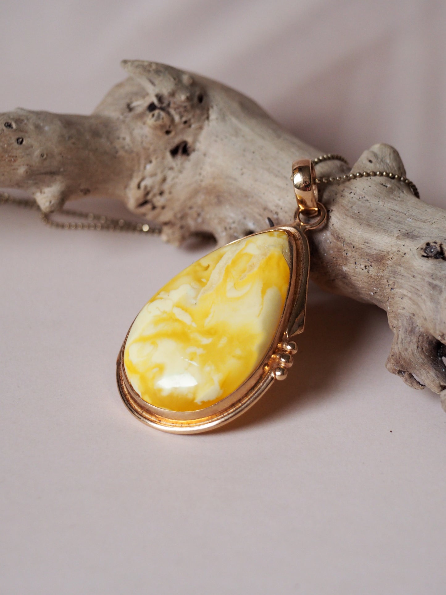 Natural Butterscotch Amber Pendant in Rose Gold Plated Silver
