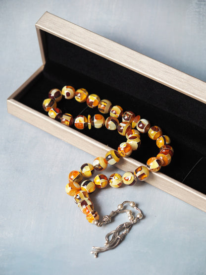 Natural Mozaic Multicolor Amber Rosary 12mm