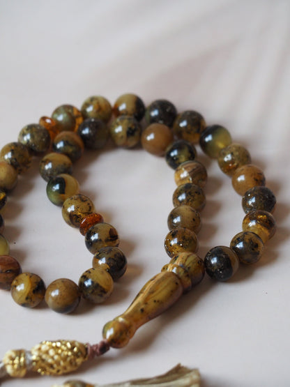 Natural Green Amber Rosary 12,5mm Round Beads