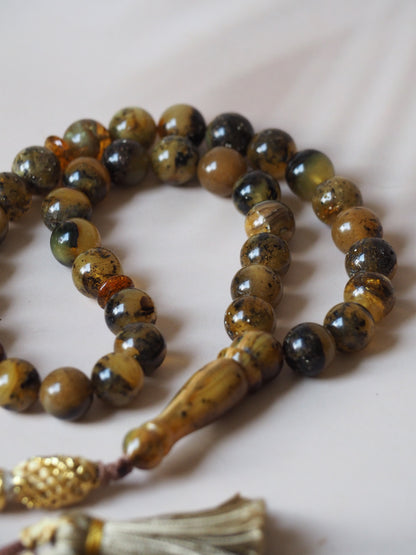 Natural Green Amber Rosary 12,5mm Round Beads