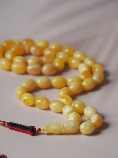 Natural butterscotch/ Royal White Olive Shape Amber Rosary with Certificate