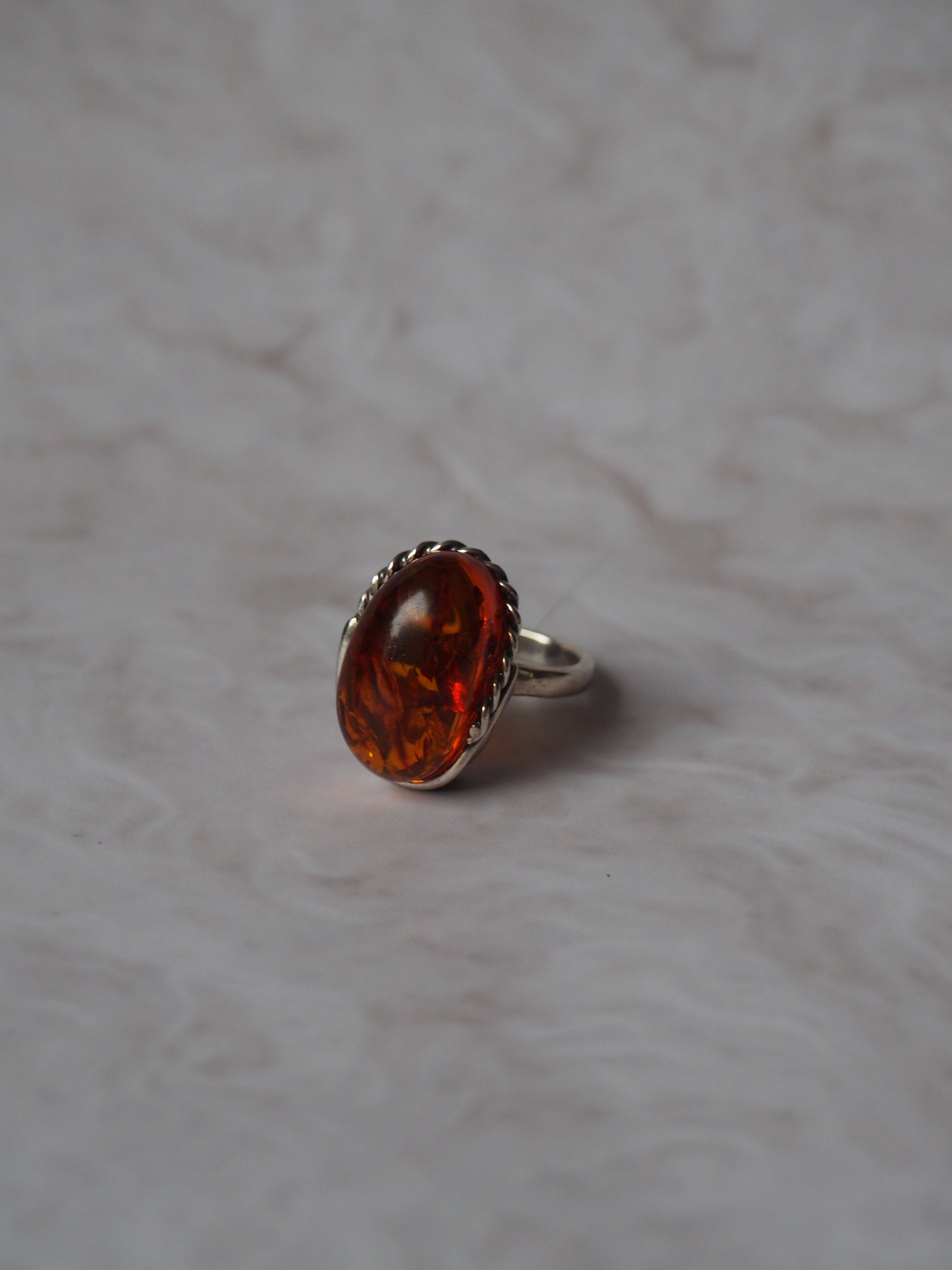 Dark Cognac Amber Oval Ring in Oxidized Silver
