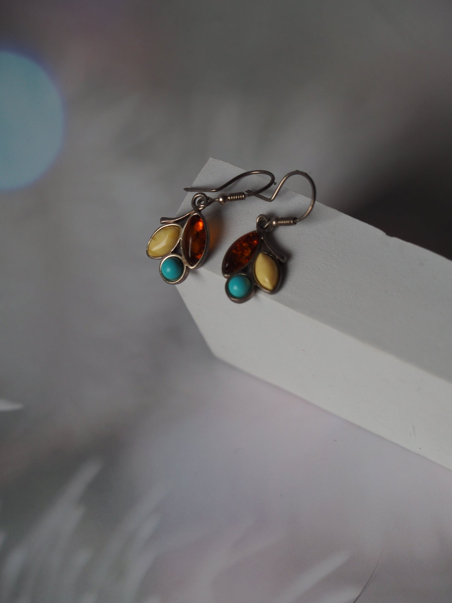 Multicolor Amber + Turquoise Stone Dangling Earrings