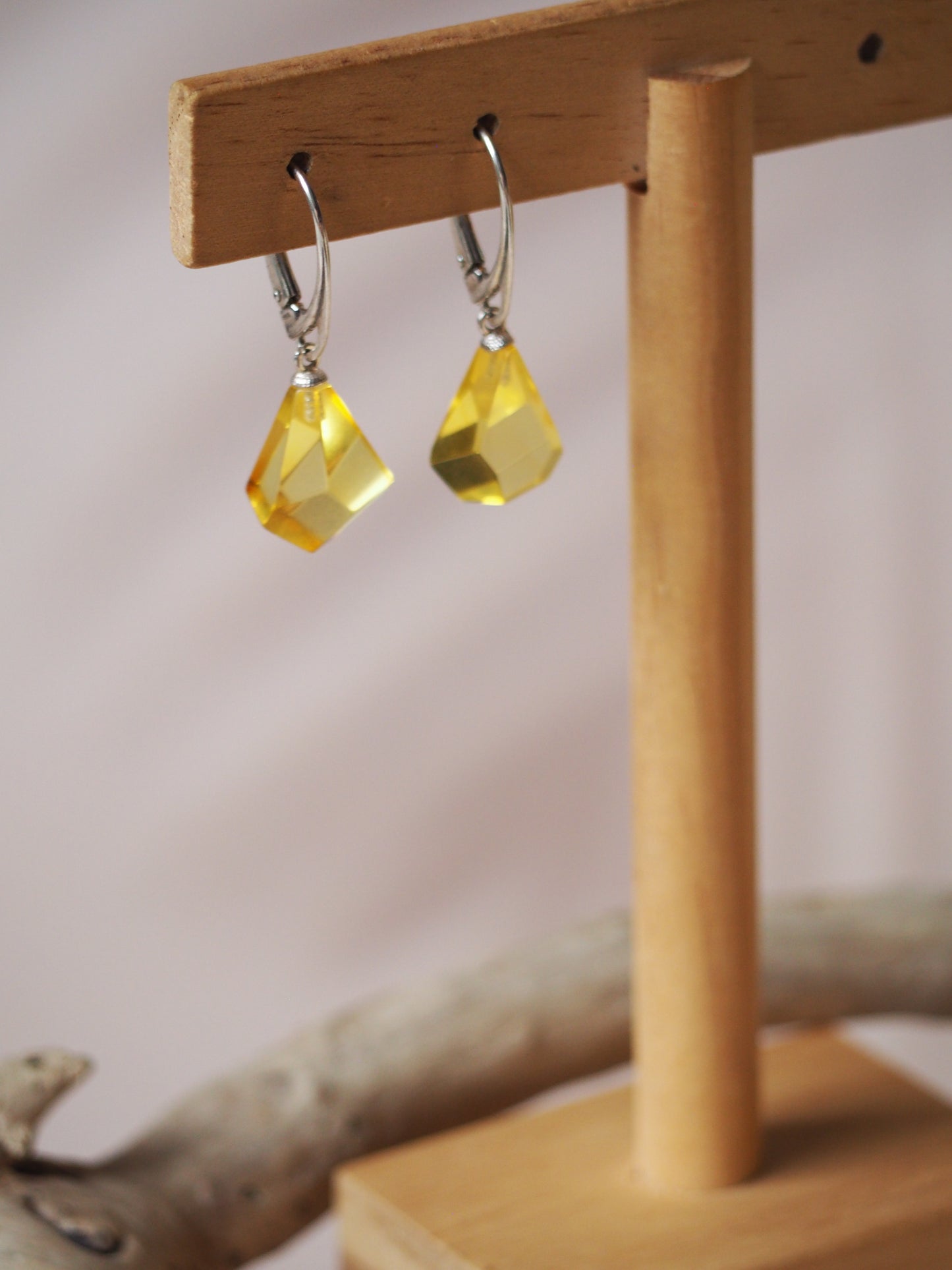 Faceted Citron Amber Drop Earrings