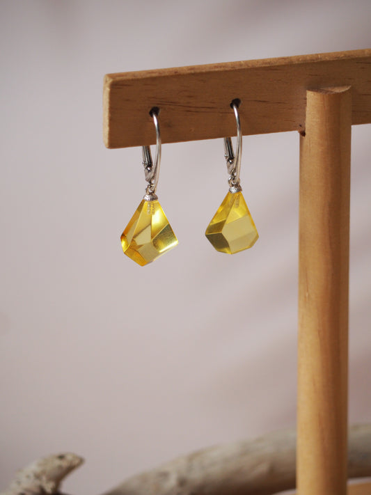 Faceted Citron Amber Drop Earrings