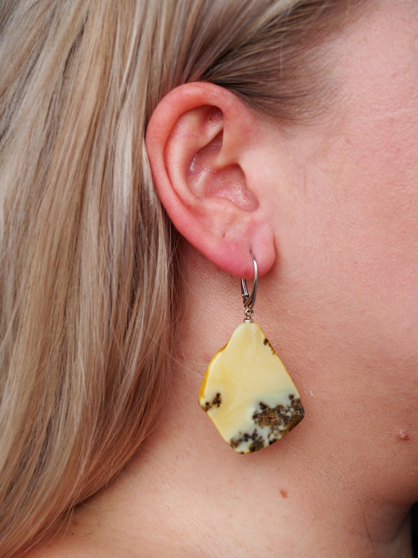 Raw Amber Earrings "Honeycombs" Shape