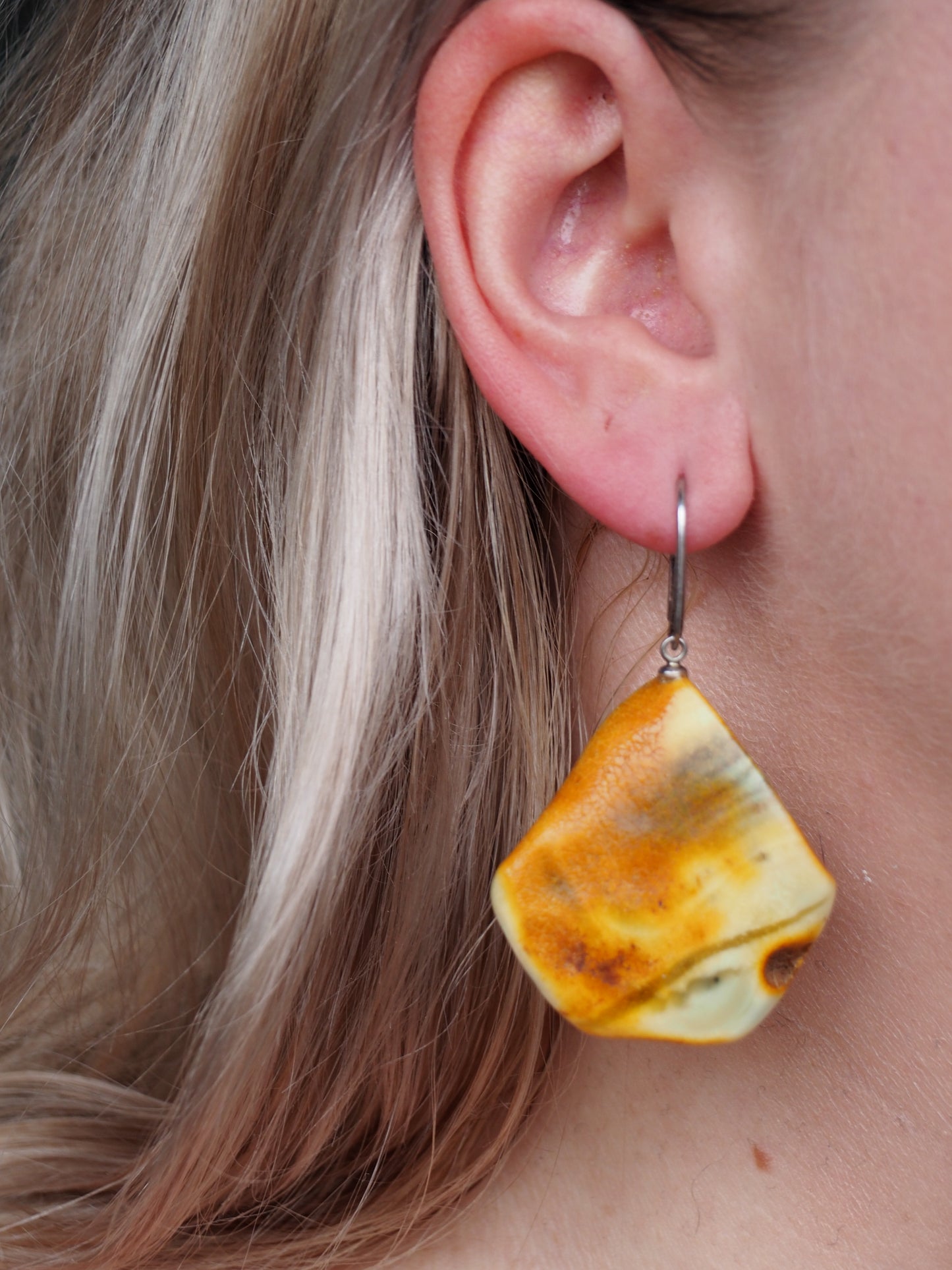 Large Raw Amber Irregular Earrings