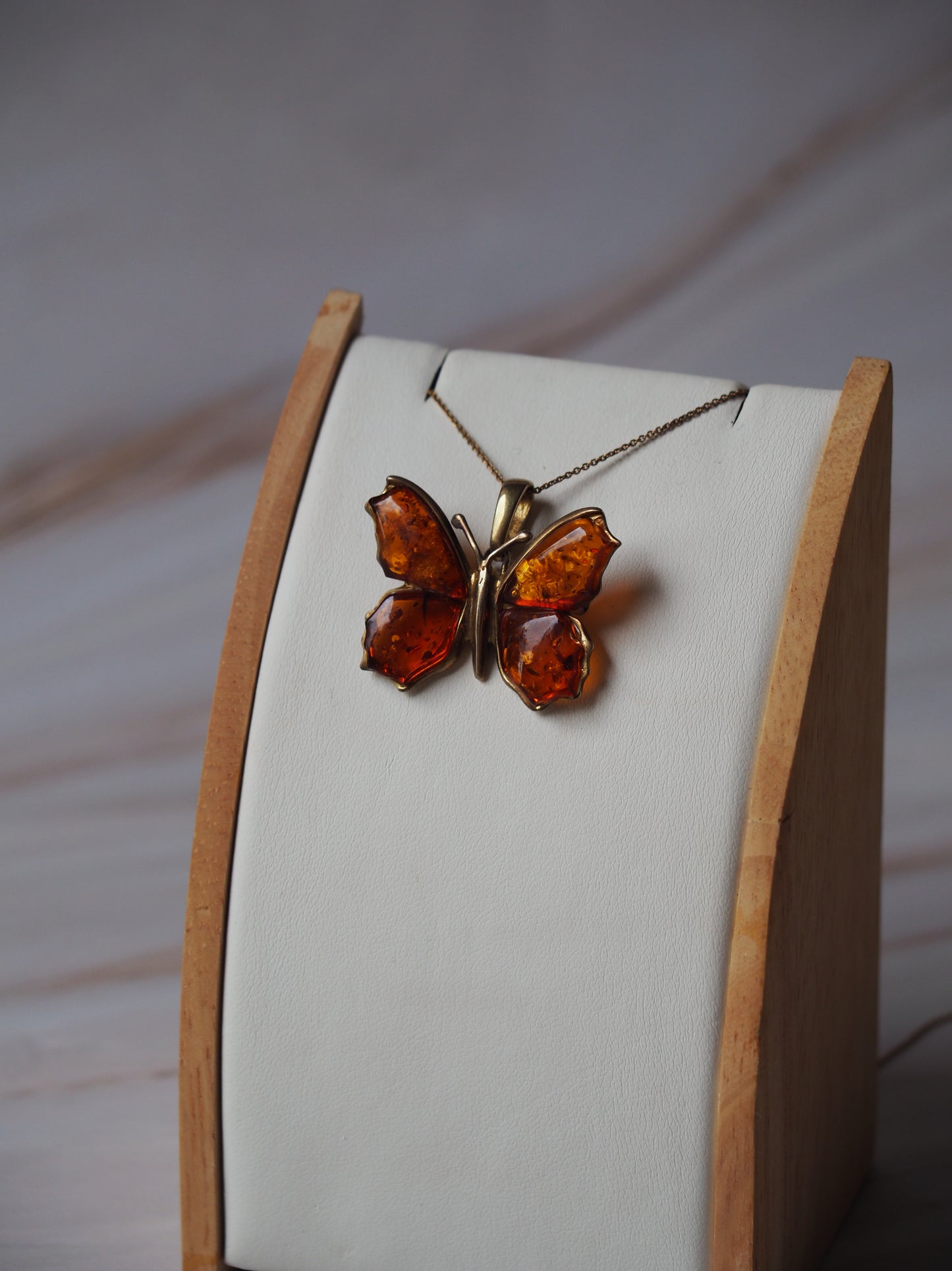 Cognac Amber Butterfly Shape Pendant in Gold Plated Silver 925
