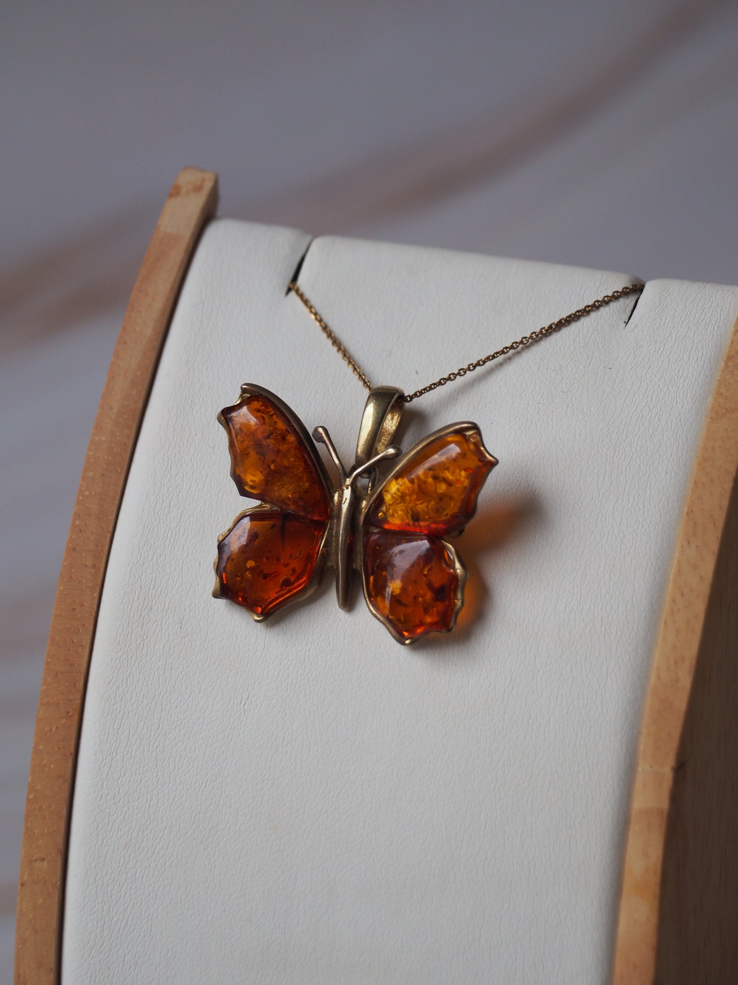 Cognac Amber Butterfly Shape Pendant in Gold Plated Silver 925