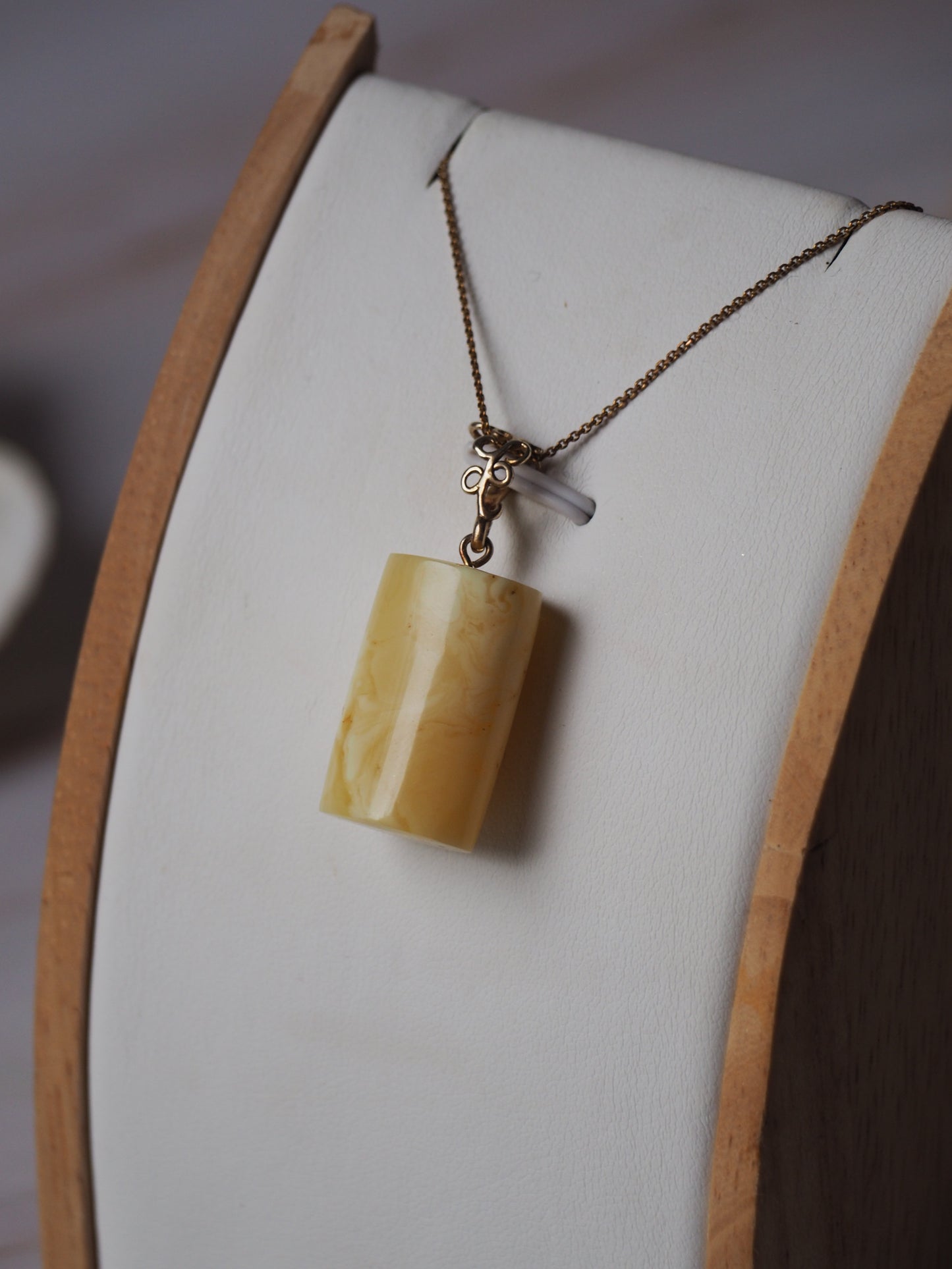 Natural Milk Amber Cylinder Shape Pendant in Gold Plated Silver