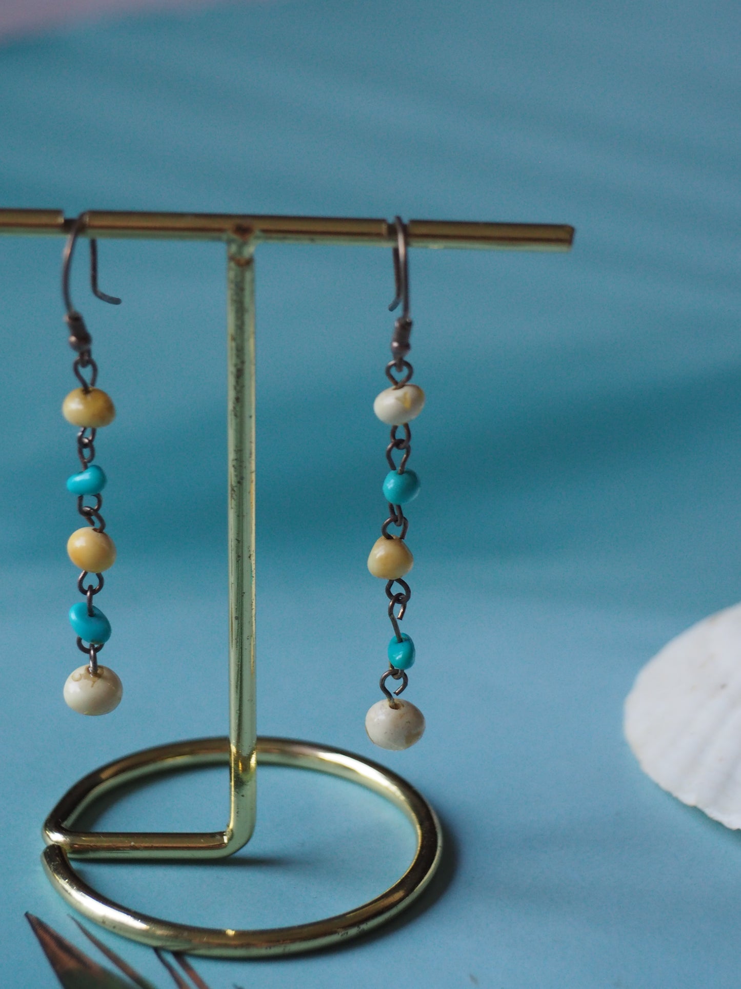 White Amber and Turquoise Stone Drop Earrings