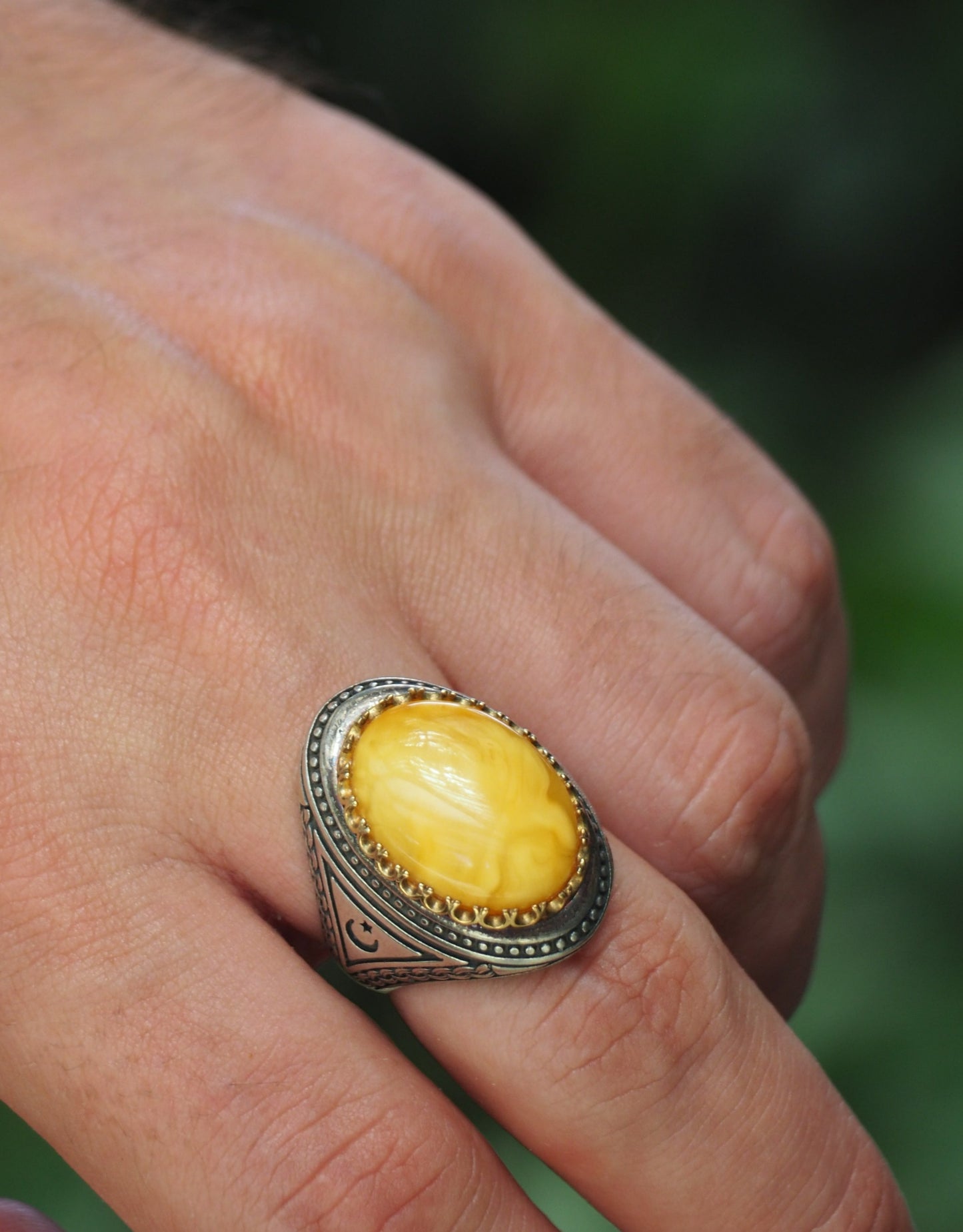 Butterscotch Oval Ring In Silver and Gold Plated Silver size 19