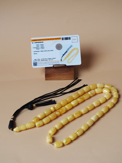 Natural Milk/Butterscotch Amber Barrel Shape Rosary 37.65g with Certificate
