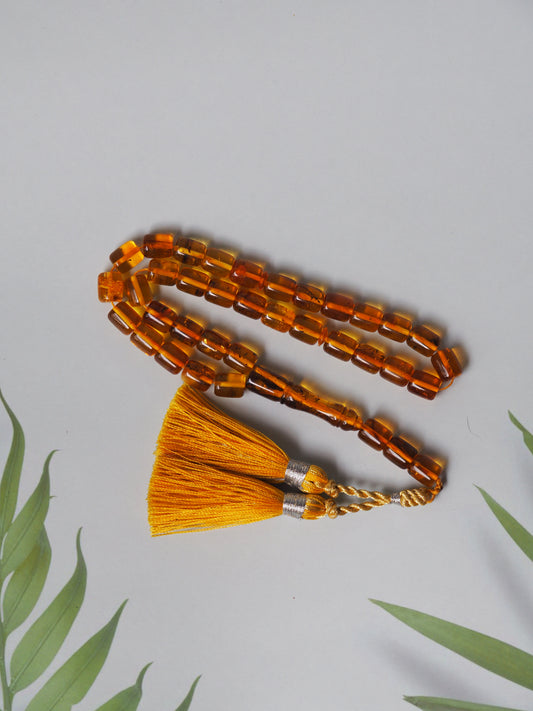 Natural Raw Citron Barrel Shape Pocket Size Tasbih 33 Beads + 3 Spare