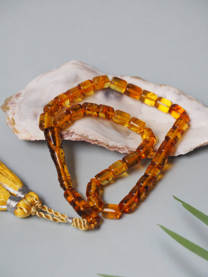 Natural Raw Citron Barrel Shape Pocket Size Tasbih 33 Beads + 3 Spare