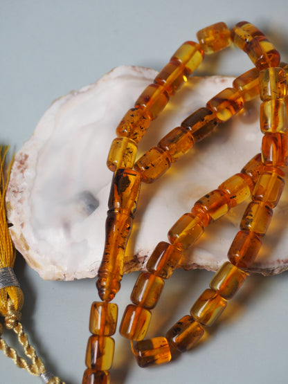 Natural Raw Citron Barrel Shape Pocket Size Tasbih 33 Beads + 3 Spare