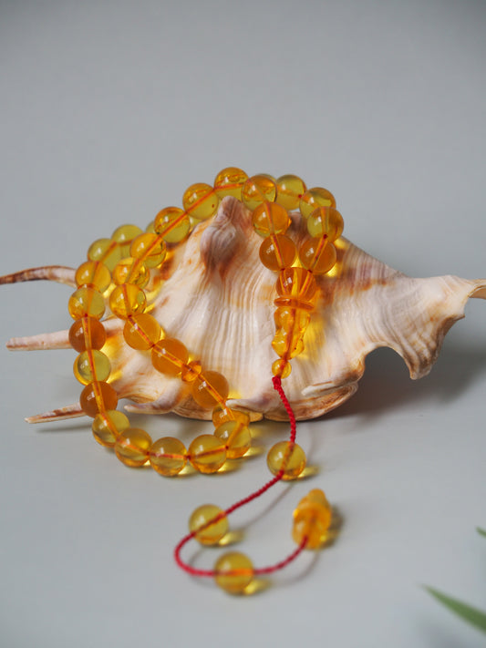 Micro Pocket Size Natural Citron Amber Rosary 33 Beads