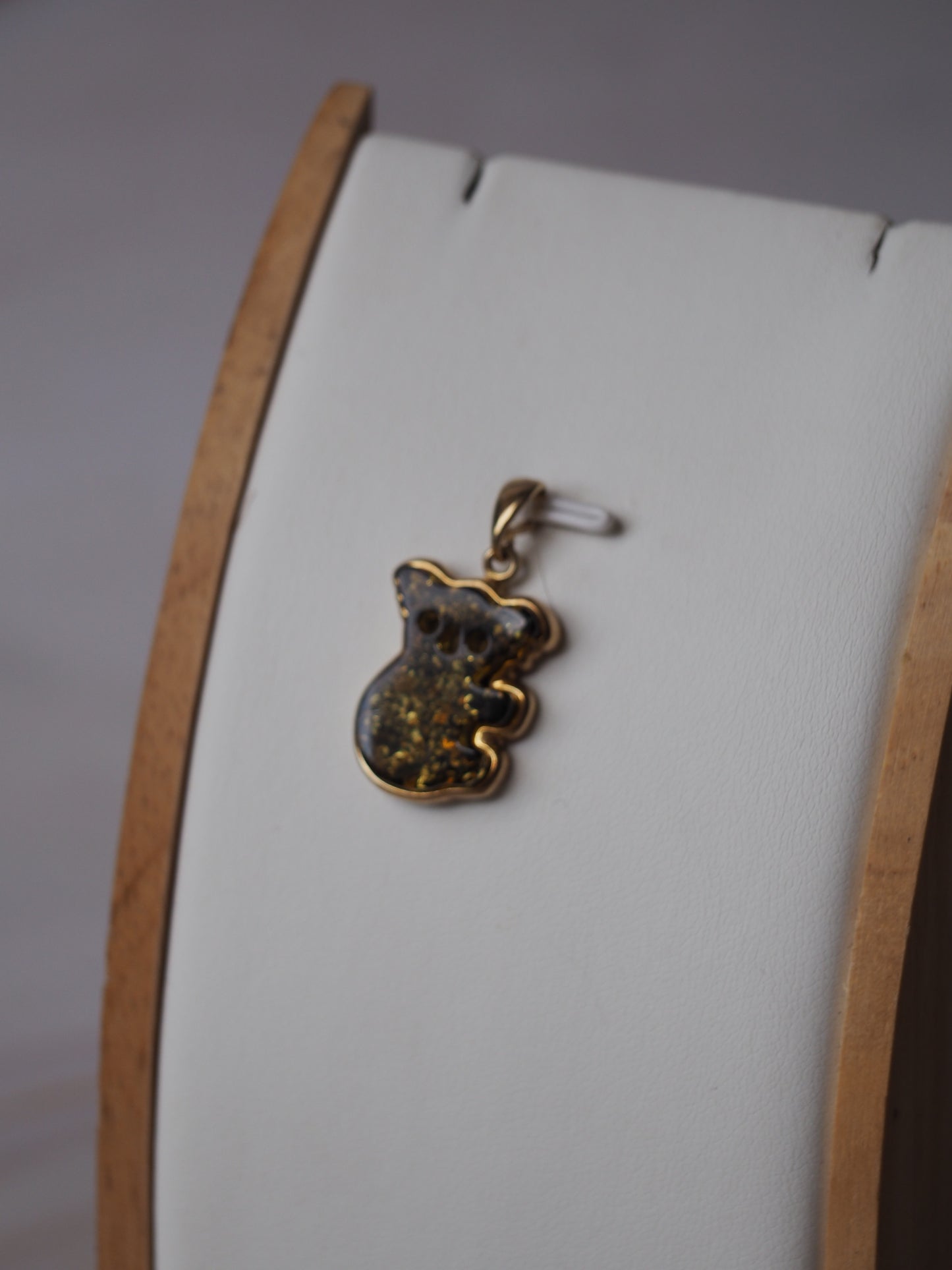 Green Amber Koala Charm in Gold Plated Silver