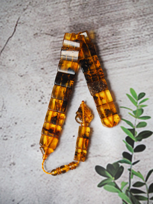 Natural Healing Sea Green Flat Amber Rosary 15 Beads