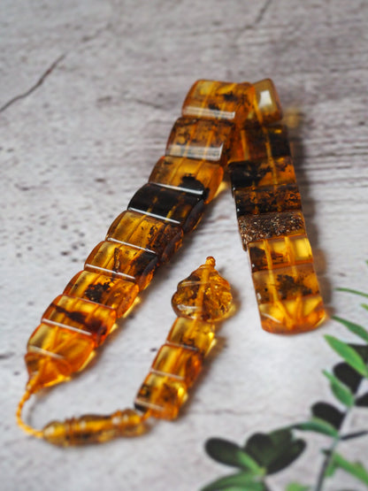 Natural Healing Sea Green Flat Amber Rosary 15 Beads