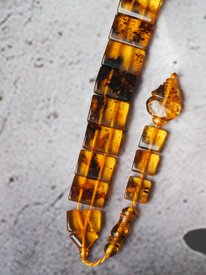 Natural Healing Sea Green Flat Amber Rosary 15 Beads