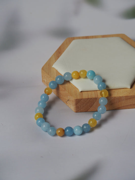 Natural Cloudy Amber and Aquamarine Beaded Bracelet