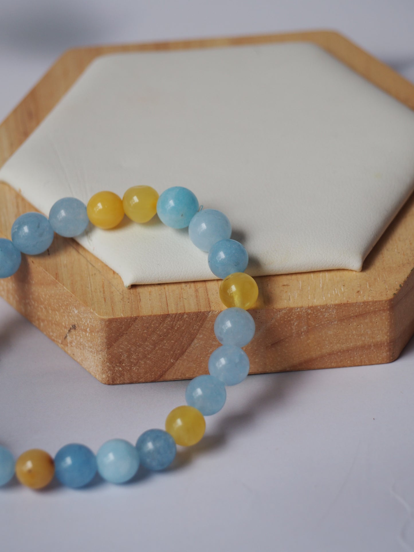 Natural Cloudy Amber and Aquamarine Beaded Bracelet