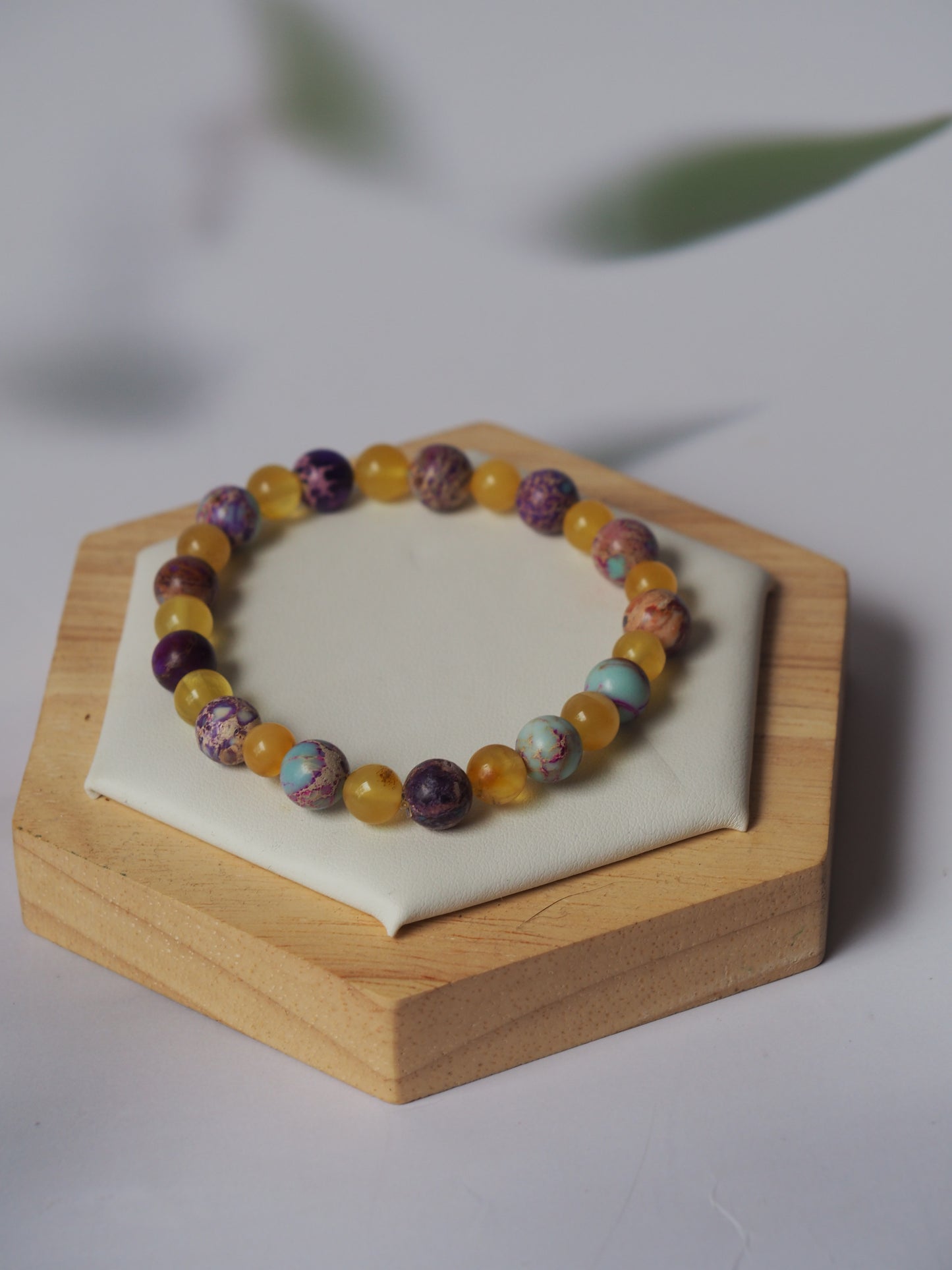 Natural Cloudy Baltic Amber and Imperial Jasper Beaded Bracelet