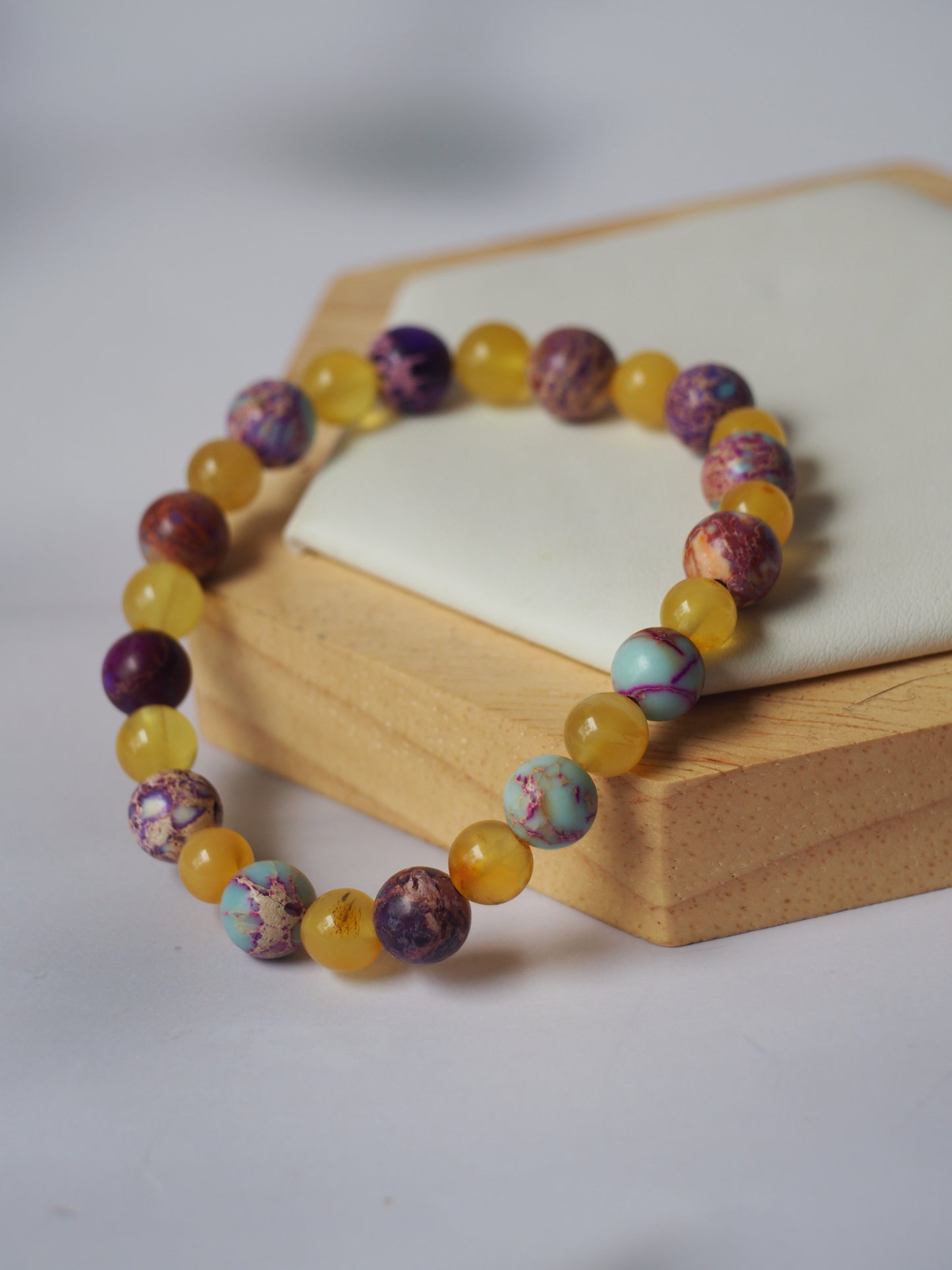 Natural Cloudy Baltic Amber and Imperial Jasper Beaded Bracelet