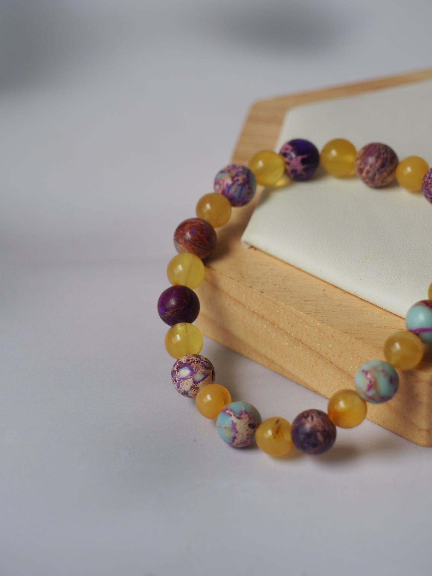 Natural Cloudy Baltic Amber and Imperial Jasper Beaded Bracelet