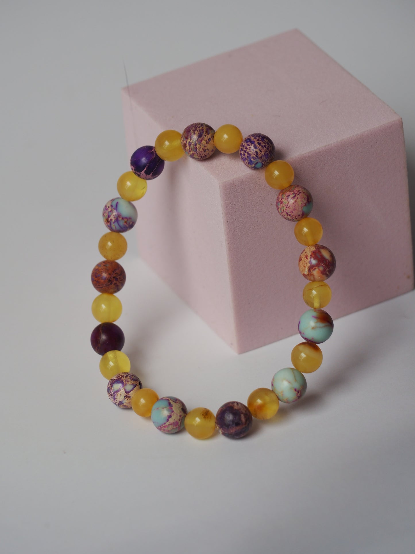Natural Cloudy Baltic Amber and Imperial Jasper Beaded Bracelet