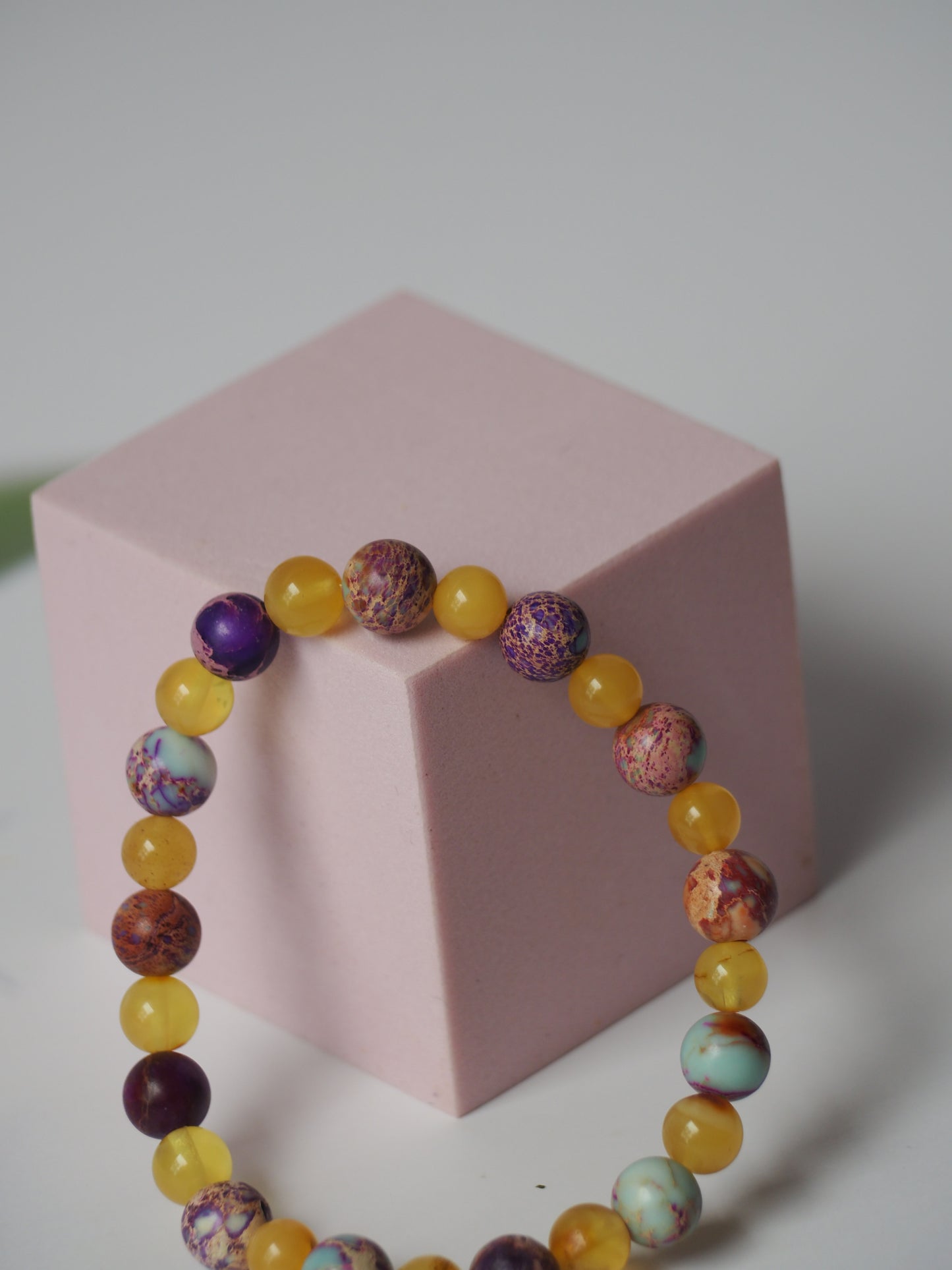 Natural Cloudy Baltic Amber and Imperial Jasper Beaded Bracelet