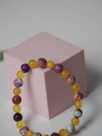 Natural Cloudy Baltic Amber and Imperial Jasper Beaded Bracelet