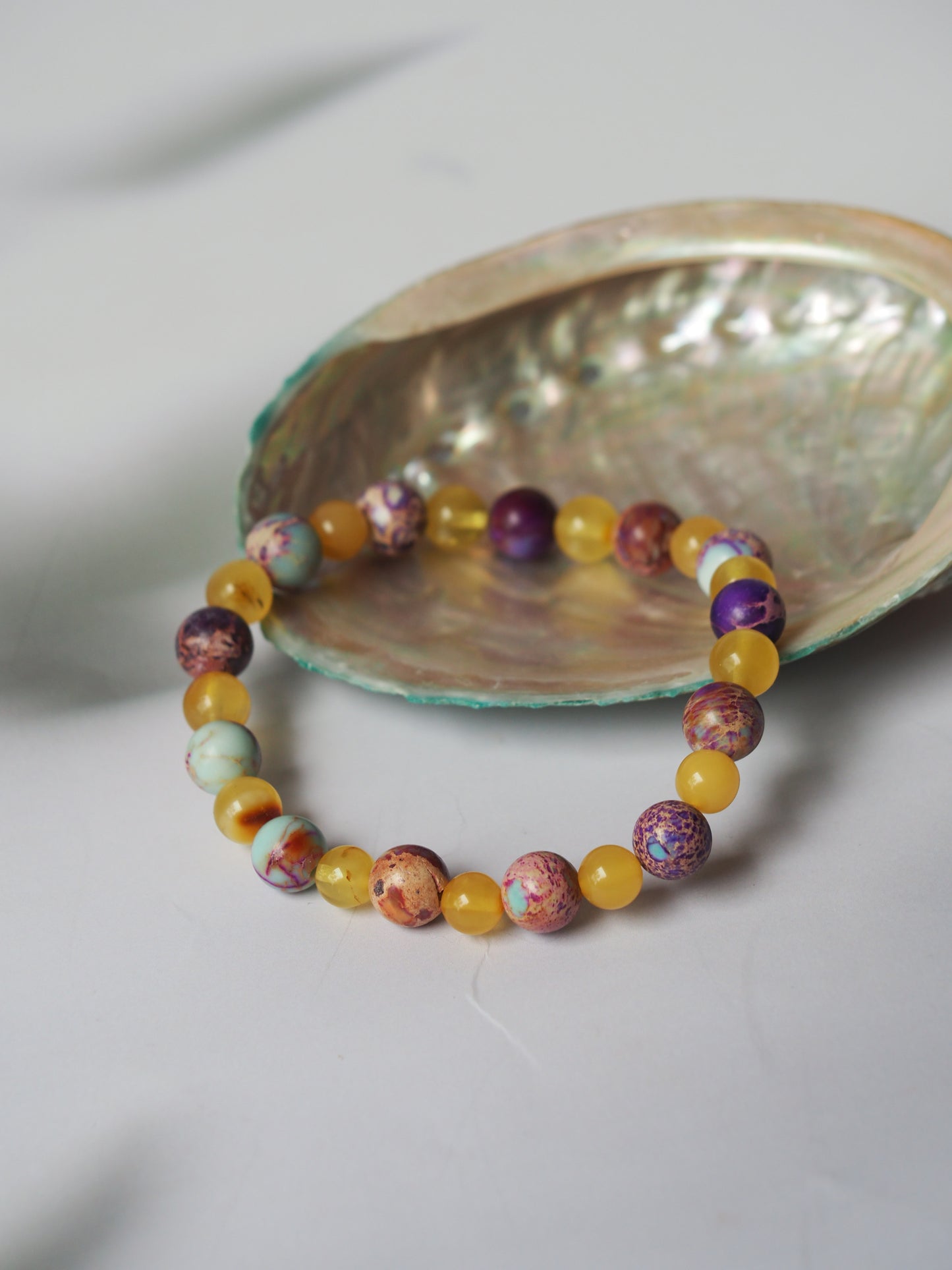 Natural Cloudy Baltic Amber and Imperial Jasper Beaded Bracelet