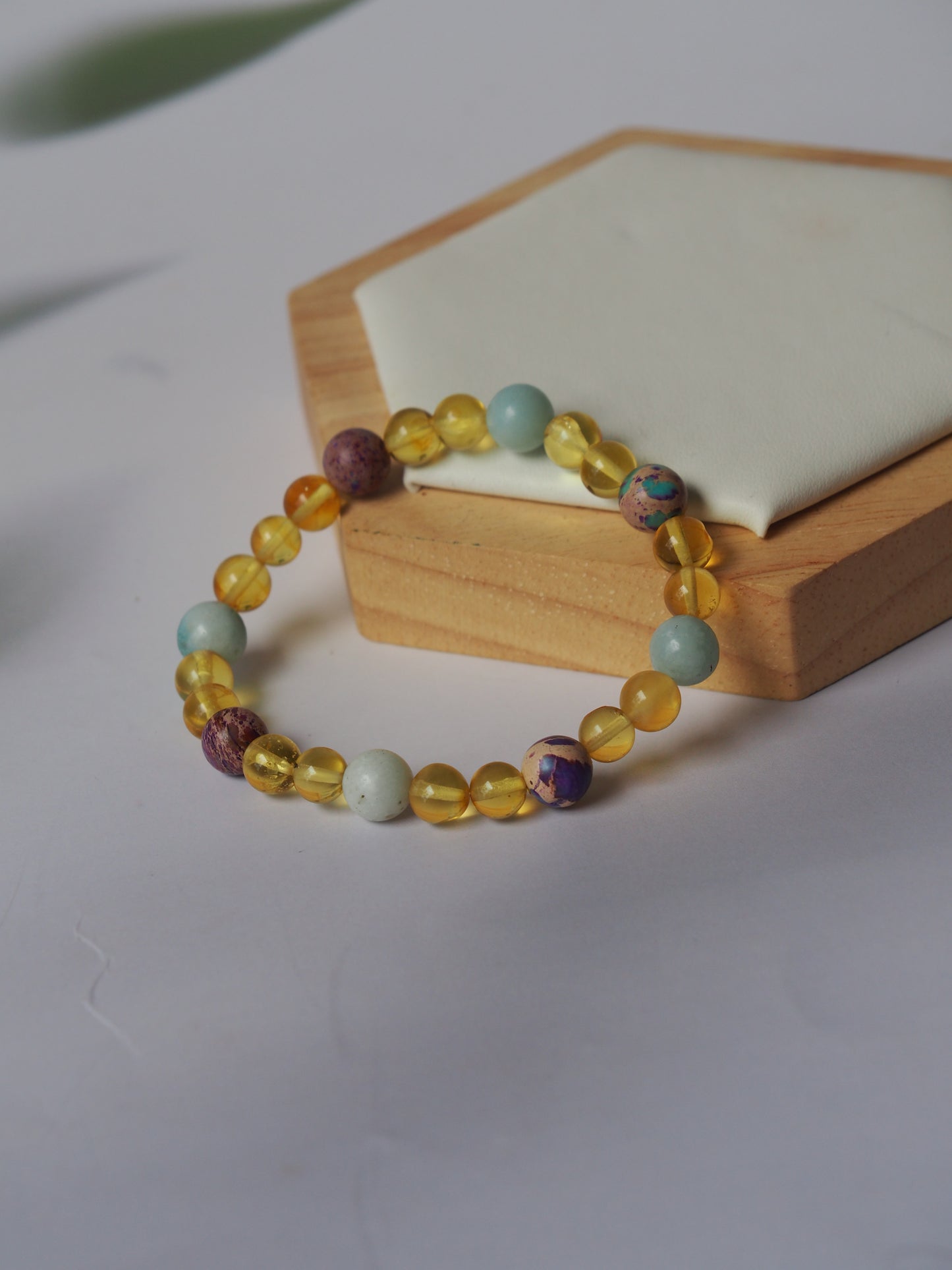 Natural Aquamarine, Imperial Jasper and Citron Amber Beaded Bracelet