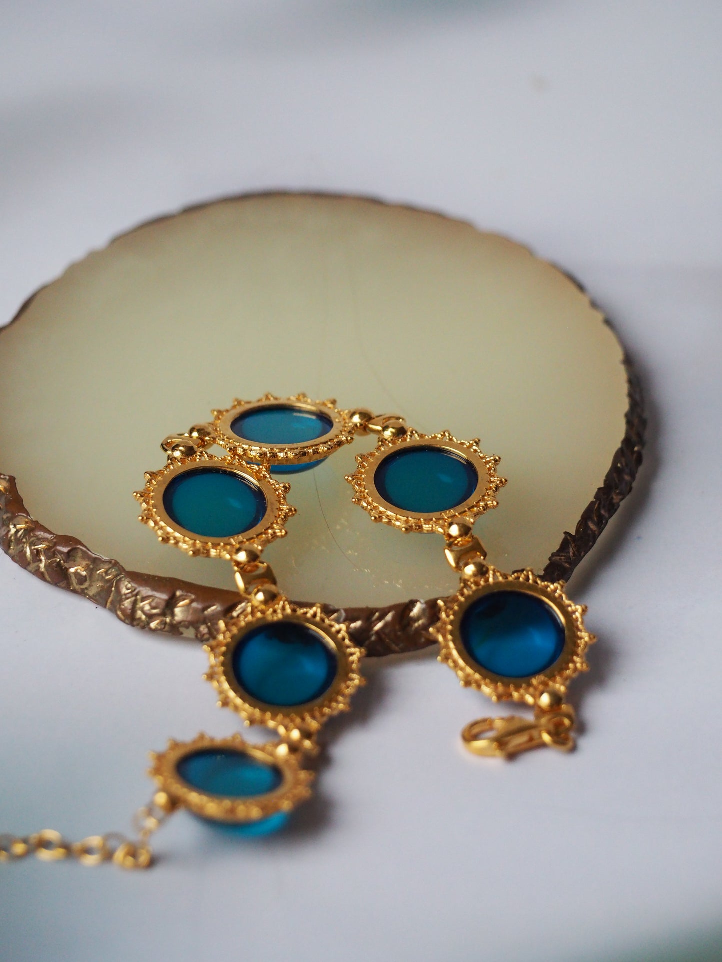 Blue Amber Gold Plated Bracelet